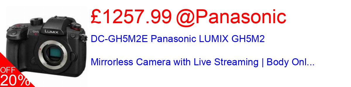 14% OFF, DC-GH5M2E Panasonic LUMIX GH5M2 Mirrorless Camera with Live Streaming | Body Onl... £1349.99@Panasonic
