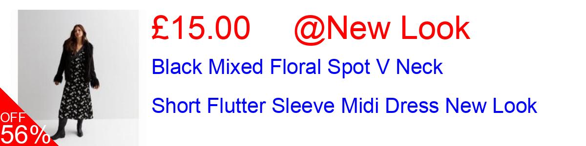 56% OFF, Black Mixed Floral Spot V Neck Short Flutter Sleeve Midi Dress New Look £15.00@New Look