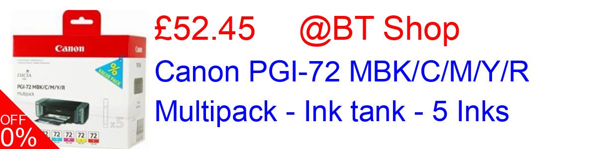 8% OFF, Canon PGI-72 MBK/C/M/Y/R Multipack - Ink tank - 5 Inks £52.45@BT Shop