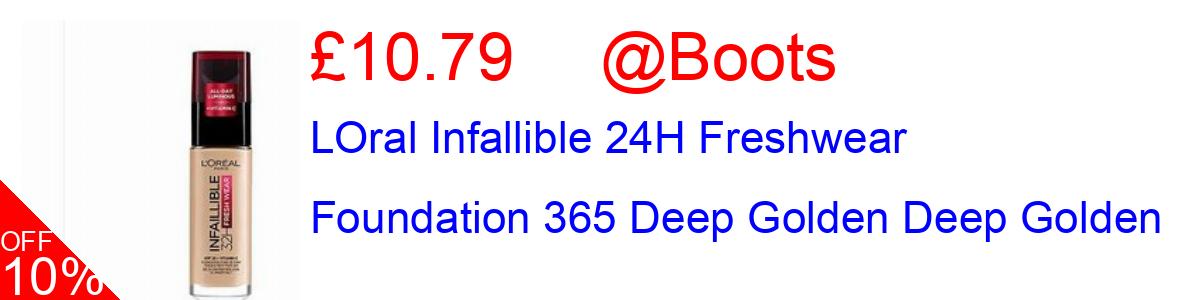 10% OFF, LOral Infallible 24H Freshwear Foundation 365 Deep Golden Deep Golden £10.79@Boots