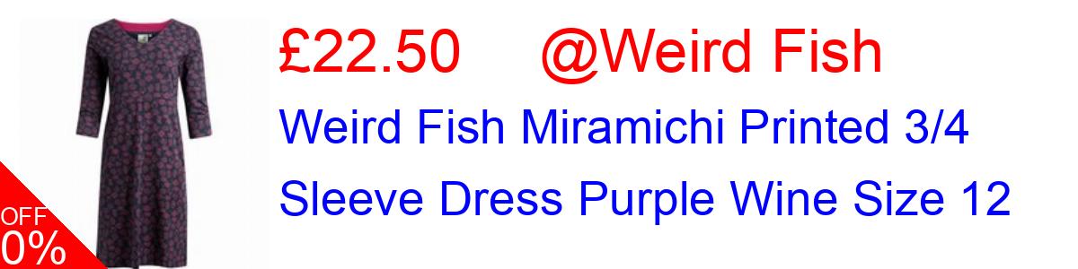 29% OFF, Weird Fish Miramichi Printed 3/4 Sleeve Dress Purple Wine Size 12 £22.50@Weird Fish