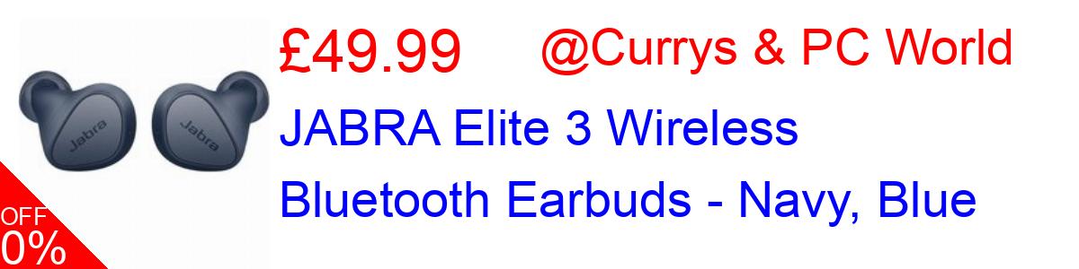 38% OFF, JABRA Elite 3 Wireless Bluetooth Earbuds - Navy, Blue £49.99@Currys & PC World