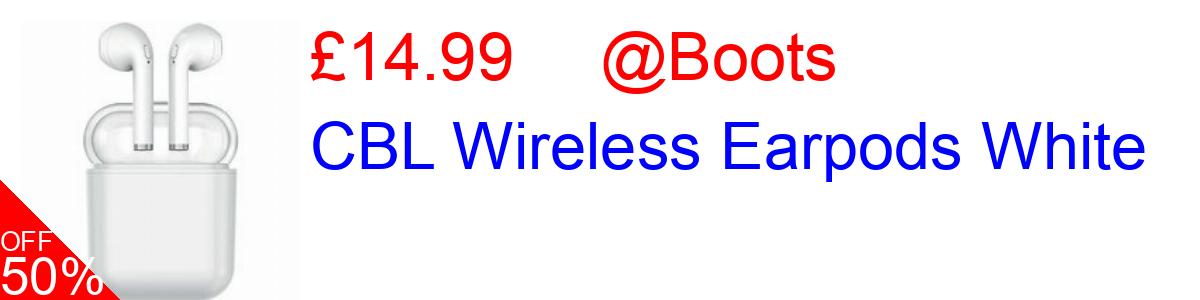 50% OFF, CBL Wireless Earpods White £14.99@Boots
