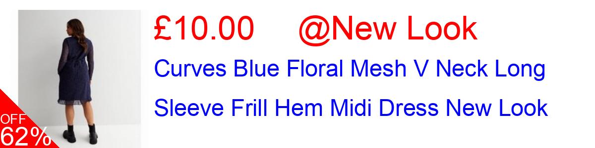 62% OFF, Curves Blue Floral Mesh V Neck Long Sleeve Frill Hem Midi Dress New Look £10.00@New Look