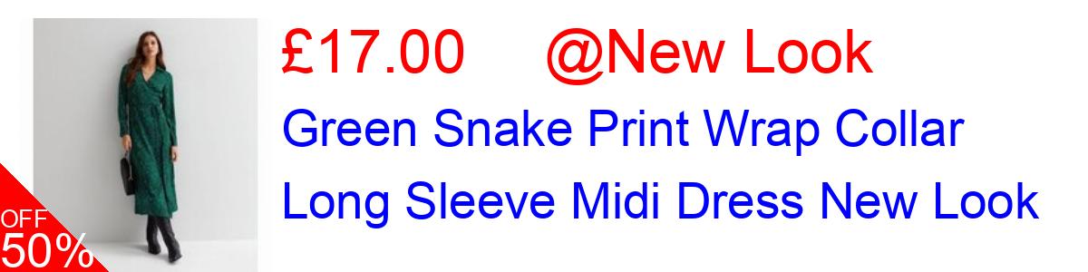 50% OFF, Green Snake Print Wrap Collar Long Sleeve Midi Dress New Look £17.00@New Look