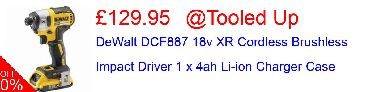 7% OFF, DeWalt DCF887 18v XR Cordless Brushless Impact Driver 1 x 4ah Li-ion Charger Case £129.95@Tooled Up