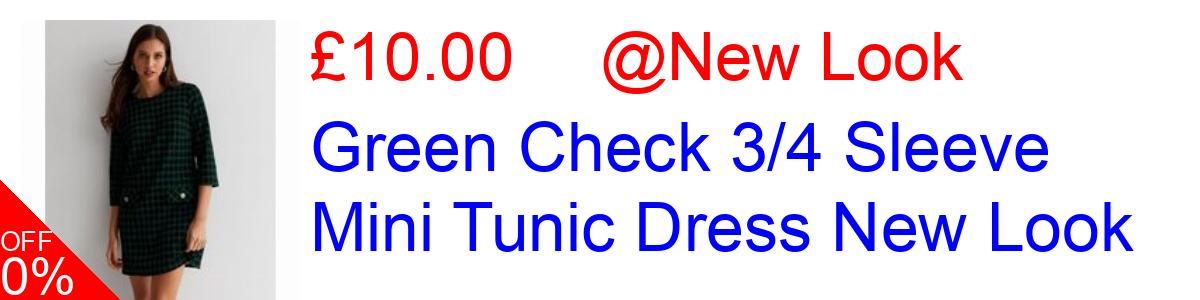 63% OFF, Green Check 3/4 Sleeve Mini Tunic Dress New Look £10.00@New Look