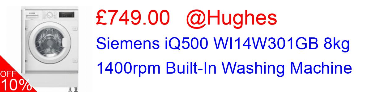 10% OFF, Siemens iQ500 WI14W301GB 8kg 1400rpm Built-In Washing Machine £749.00@Hughes