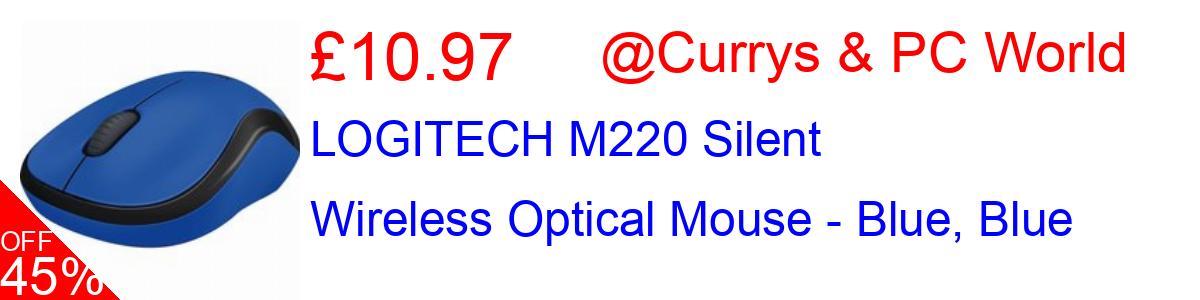 37% OFF, LOGITECH M220 Silent Wireless Optical Mouse - Blue, Blue £11.99@Currys & PC World