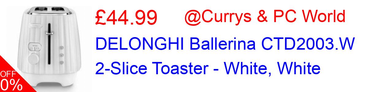 29% OFF, DELONGHI Ballerina CTD2003.W 2-Slice Toaster - White, White £44.99@Currys & PC World