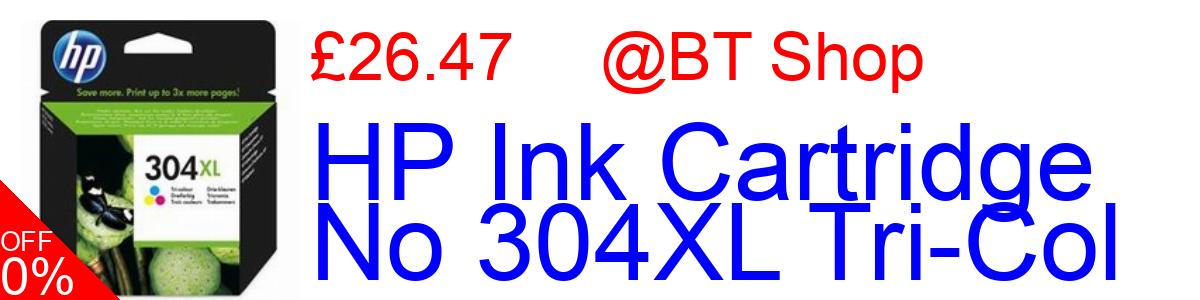 11% OFF, HP Ink Cartridge No 304XL Tri-Col £26.47@BT Shop