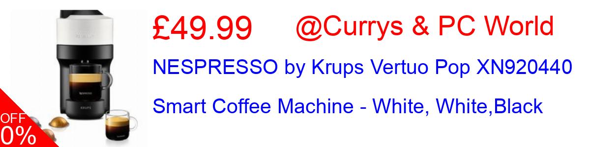 50% OFF, NESPRESSO by Krups Vertuo Pop XN920440 Smart Coffee Machine - White, White,Black £49.99@Currys & PC World