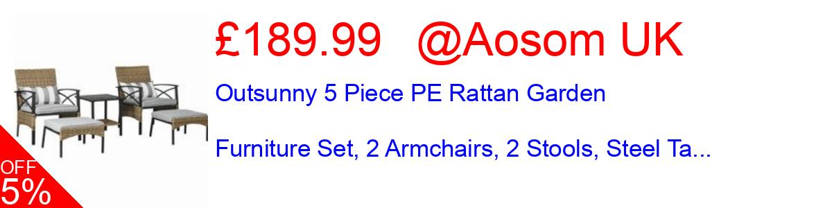 47% OFF, Outsunny 5 Piece PE Rattan Garden Furniture Set, 2 Armchairs, 2 Stools, Steel Ta... £189.99@Aosom UK