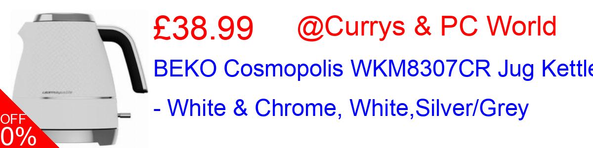 29% OFF, BEKO Cosmopolis WKM8307CR Jug Kettle - White & Chrome, White,Silver/Grey £38.99@Currys & PC World