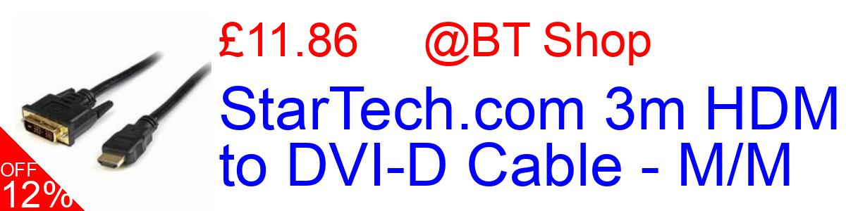 12% OFF, StarTech.com 3m HDMI to DVI-D Cable - M/M £11.86@BT Shop