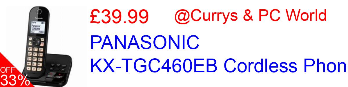 33% OFF, PANASONIC KX-TGC460EB Cordless Phone £39.99@Currys & PC World