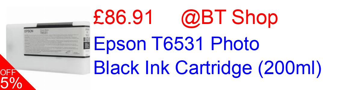 5% OFF, Epson T6531 Photo Black Ink Cartridge (200ml) £86.91@BT Shop
