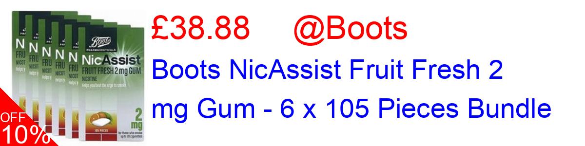 10% OFF, Boots NicAssist Fruit Fresh 2 mg Gum - 6 x 105 Pieces Bundle £38.88@Boots