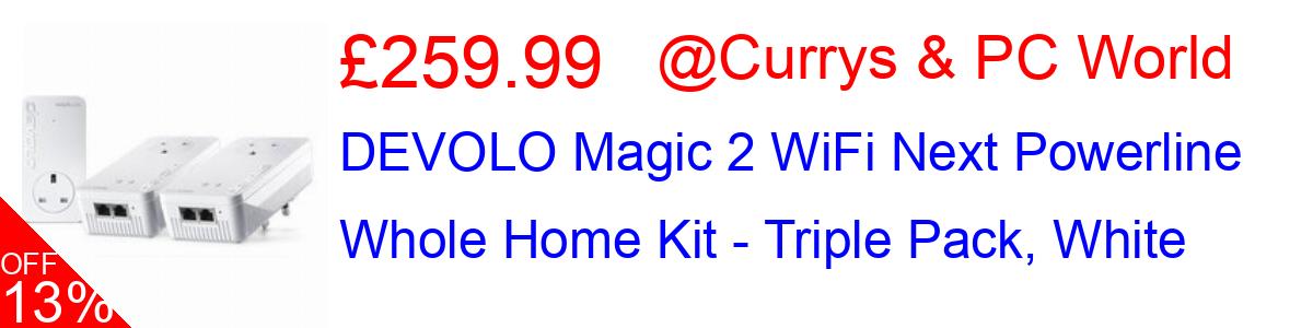 13% OFF, DEVOLO Magic 2 WiFi Next Powerline Whole Home Kit - Triple Pack, White £259.99@Currys & PC World