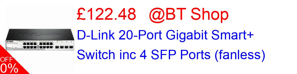 20% OFF, D-Link 20-Port Gigabit Smart+ Switch inc 4 SFP Ports (fanless) £111.51@BT Shop