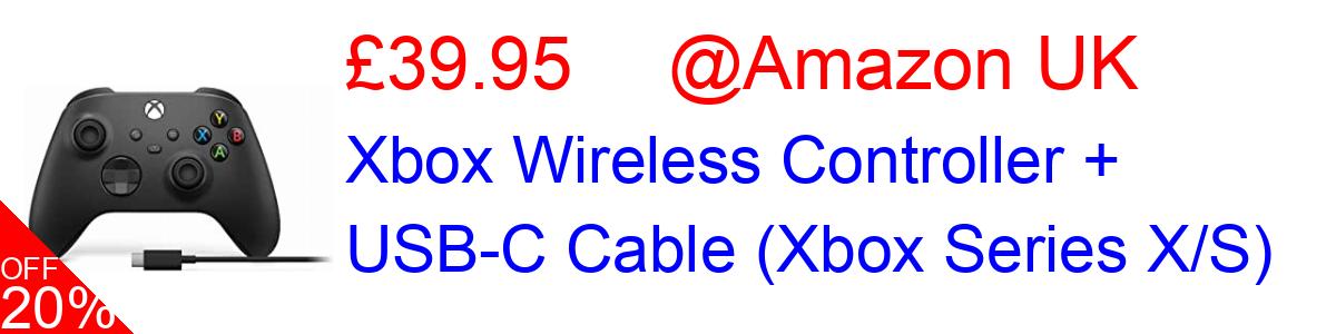 20% OFF, Xbox Wireless Controller + USB-C Cable (Xbox Series X/S) £39.95@Amazon UK