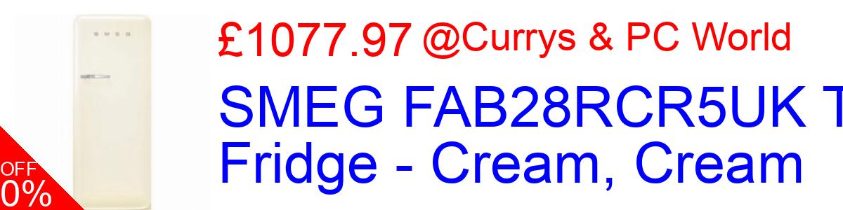 30% OFF, SMEG FAB28RCR5UK Tall Fridge - Cream, Cream £1077.97@Currys & PC World