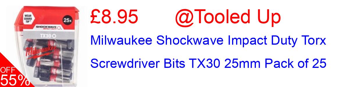 55% OFF, Milwaukee Shockwave Impact Duty Torx Screwdriver Bits TX30 25mm Pack of 25 £8.95@Tooled Up