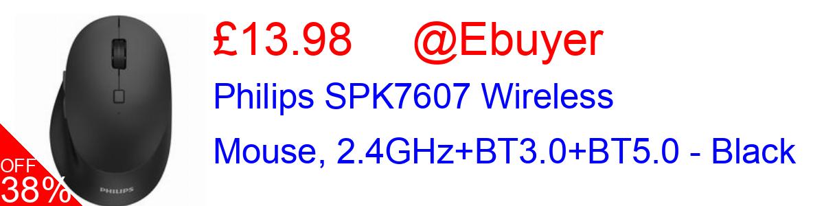 38% OFF, Philips SPK7607 Wireless Mouse, 2.4GHz+BT3.0+BT5.0 - Black £13.98@Ebuyer