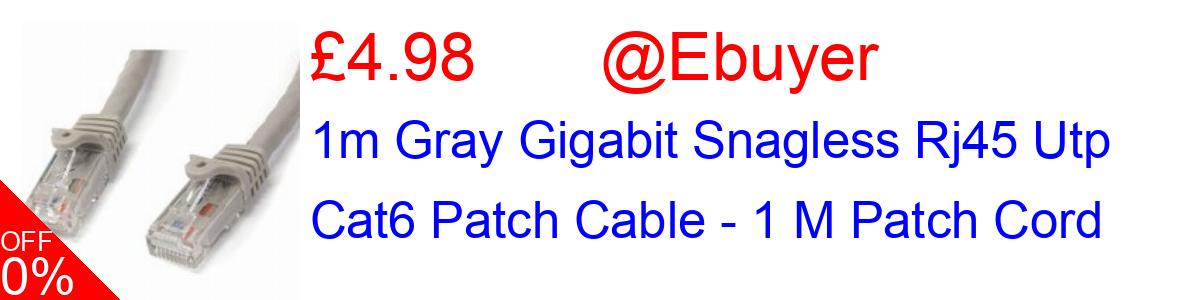 77% OFF, 1m Gray Gigabit Snagless Rj45 Utp Cat6 Patch Cable - 1 M Patch Cord £4.98@Ebuyer