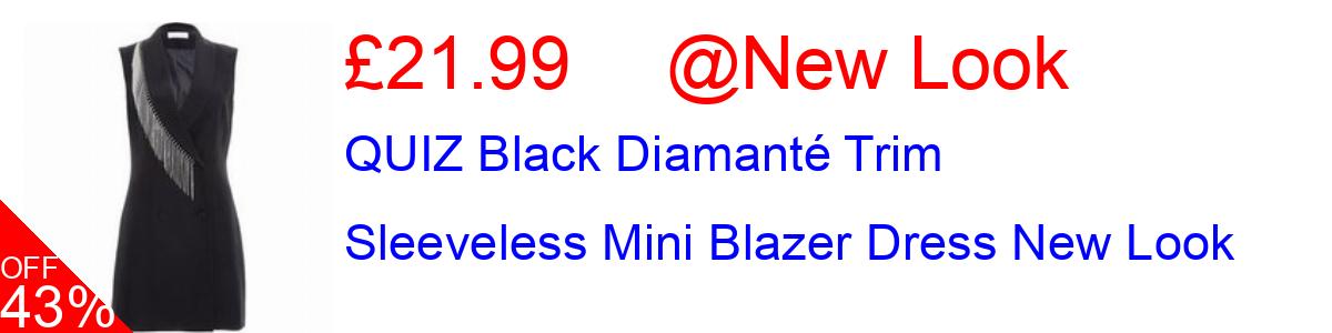 43% OFF, QUIZ Black Diamanté Trim Sleeveless Mini Blazer Dress New Look £21.99@New Look