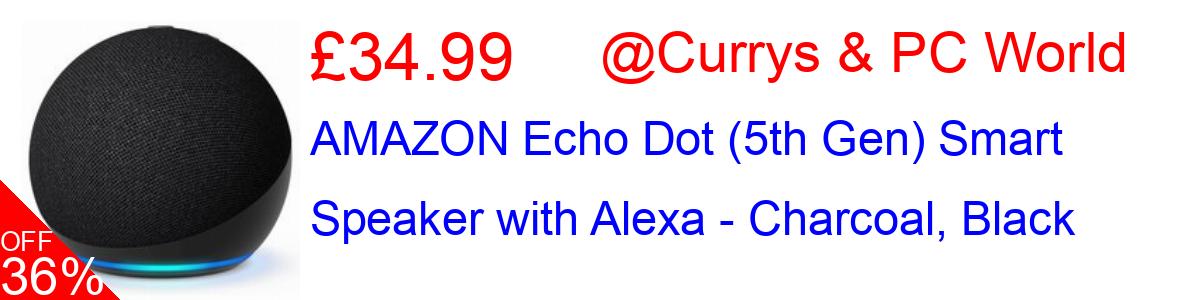 36% OFF, AMAZON Echo Dot (5th Gen) Smart Speaker with Alexa - Charcoal, Black £34.99@Currys & PC World