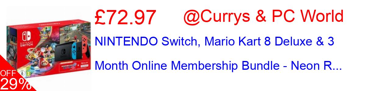 29% OFF, NINTENDO Switch, Mario Kart 8 Deluxe & 3 Month Online Membership Bundle - Neon R... £72.97@Currys & PC World