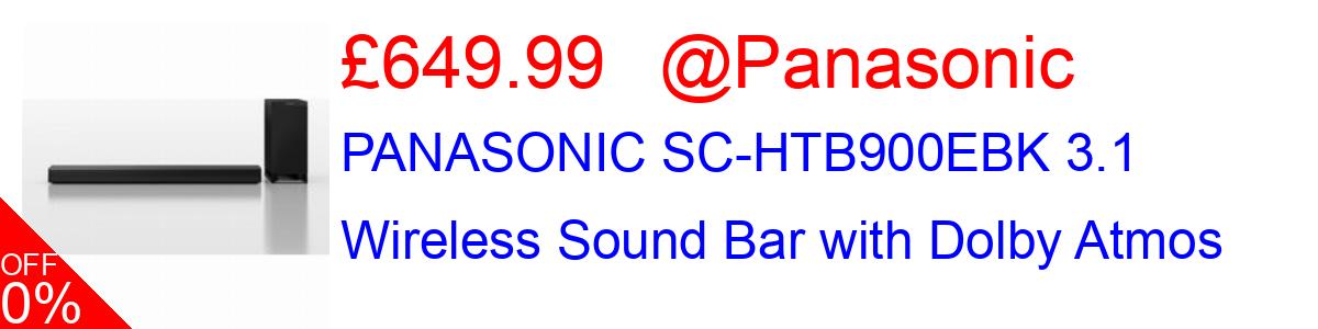 13% OFF, PANASONIC SC-HTB900EBK 3.1 Wireless Sound Bar with Dolby Atmos £649.99@Panasonic