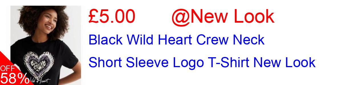 58% OFF, Black Wild Heart Crew Neck Short Sleeve Logo T-Shirt New Look £5.00@New Look