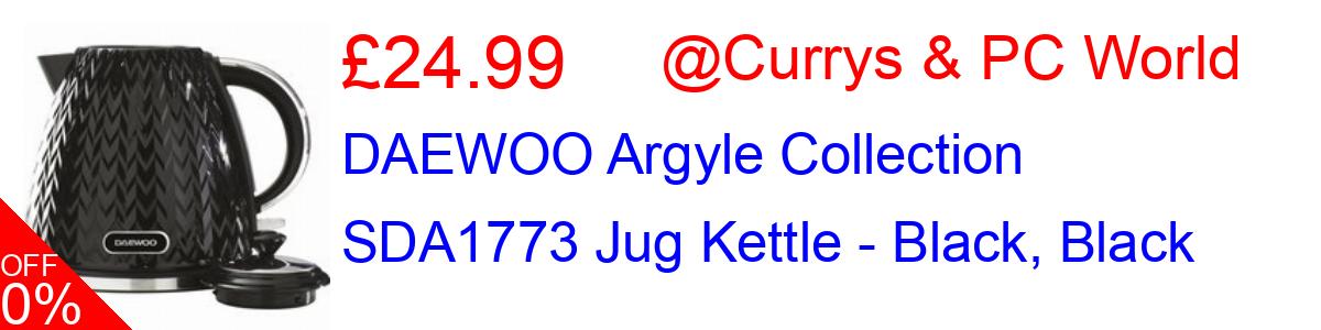 17% OFF, DAEWOO Argyle Collection SDA1773 Jug Kettle - Black, Black £24.99@Currys & PC World