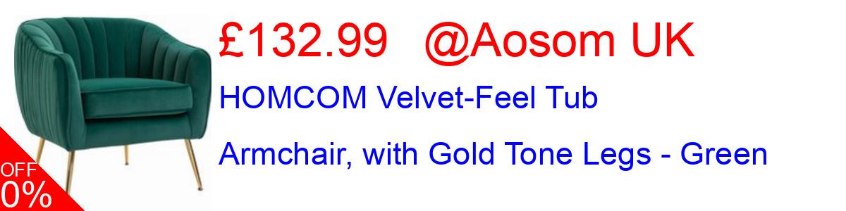 34% OFF, HOMCOM Velvet-Feel Tub Armchair, with Gold Tone Legs - Green £132.99@Aosom UK