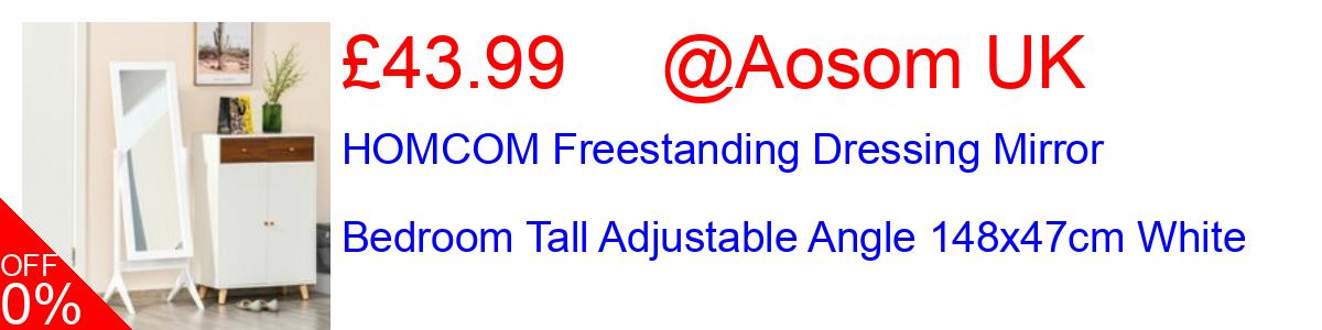 23% OFF, HOMCOM Freestanding Dressing Mirror Bedroom Tall Adjustable Angle 148x47cm White £43.99@Aosom UK