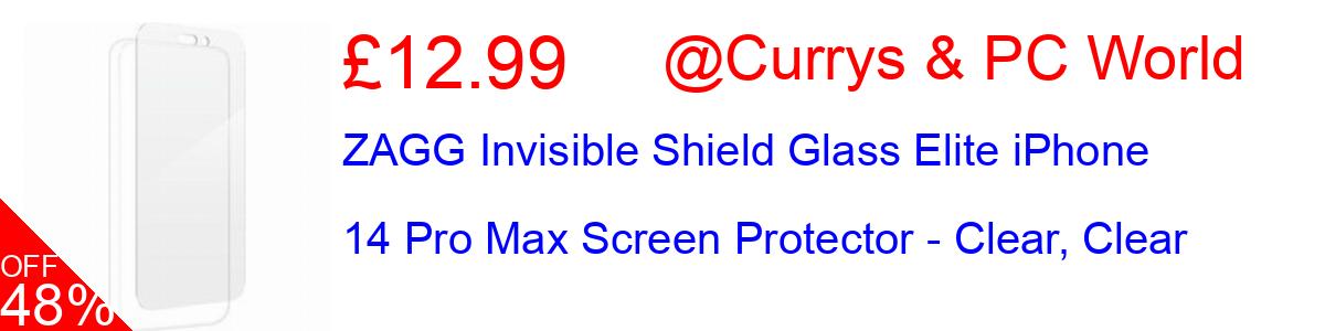 48% OFF, ZAGG Invisible Shield Glass Elite iPhone 14 Pro Max Screen Protector - Clear, Clear £12.99@Currys & PC World