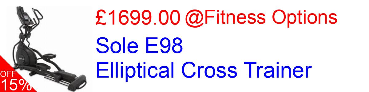 15% OFF, Sole E98 Elliptical Cross Trainer £1699.00@Fitness Options