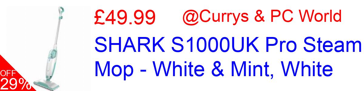 29% OFF, SHARK S1000UK Pro Steam Mop - White & Mint, White £49.99@Currys & PC World